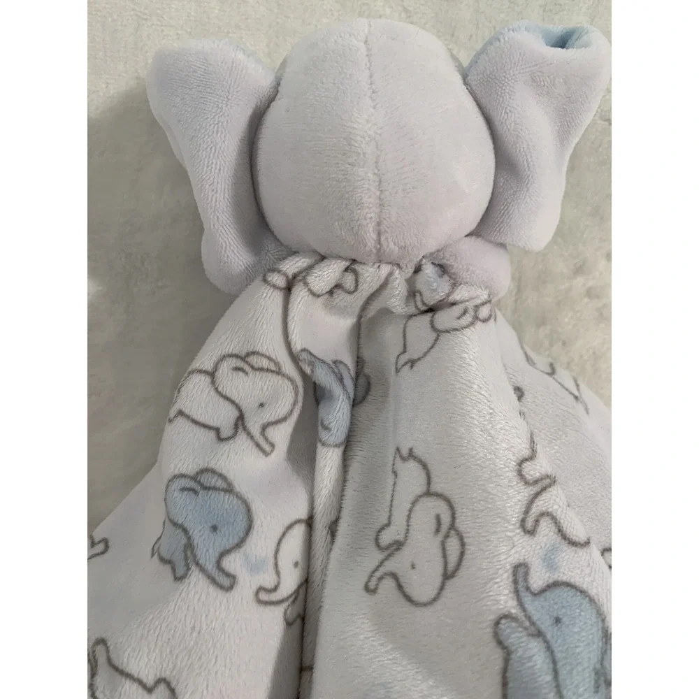 Blankets & Beyond Blue White Elephant Security Baby Blanket‎ Plush Lovey Toy
